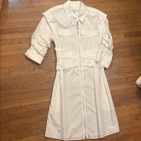 NWT DEREK LAM 10 CROSBYSkylar ruched cotton-poplin mini shirt dress - Picture 4 of 5